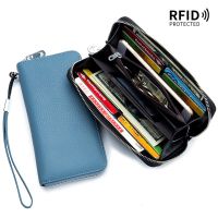 Hot Sale Genuine Leather Wallet RFID Blocking Clutch Bag Long Multi-Card Holder Large Capacity Mobile Phone Purse For Women Men