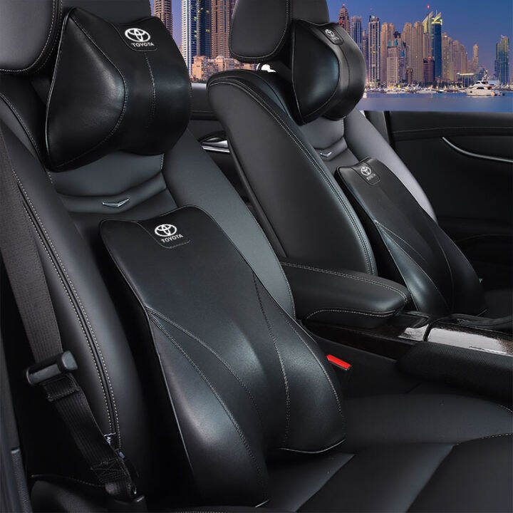 Car Headrest Pillow Leather Neck Pillow Car Lumbar Back Support Pillow