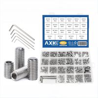 [HOT JIAZZAQQMGW 555] 666Pcs Flat Point ชุดสกรูสแตนเลส Hexagon Socket Grub Screw ชุด M2 M3 M4 M5 M6 M8 Headless สกรูชุด Assortment Kit