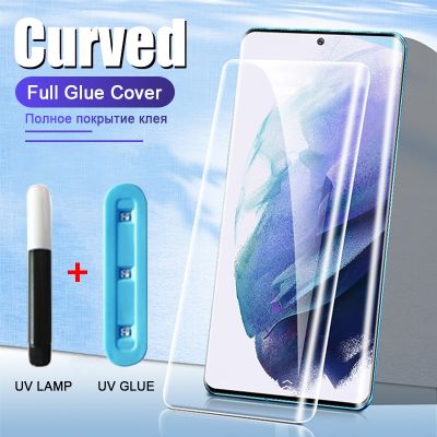❅☋ Full Glue Cover UV Curved Tempered Glass For Samsung Galaxy S23 S22 S21 S20 Note 20 Ultra 9 S10 S9 S8 Plus Screen Protector Film