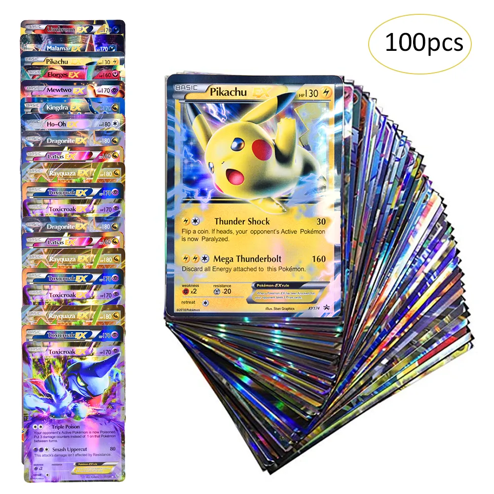 Fancy Ready Stock 100pcs Shiny Pokemon Trading Cards Kids Game Cards Education Toy 80 Ex Cards And Gx Cards For Collection And Children S Toys Lazada Ph