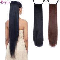 【jw】✣◙◘ 18-32 inch New super long strap clip womens wig black brown straight hair ponytail extended headwear