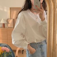 Korea ashion Round Collar Long Sleeve Loose Blouse