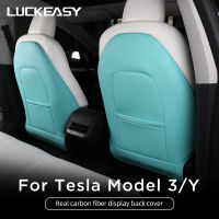 LUCKEASY สำหรับ Tesla รุ่น3รุ่น Y 2017-2023อุปกรณ์ตกแต่งภายในที่นั่งพนักพิงหนังป้องกัน Anti-Kick Pad Model3