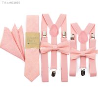 ☁ Men Kid Hot Colorful Solid 2.5cm Elastic Suspender Cotton 6cm Tie Hanky Bow Set Salmon Wedding Party Brace Cravat Gift Accessory