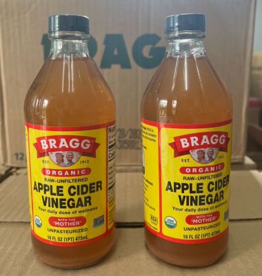 ขวดเล็ก 473ML แอปเปิ้ลไซเดอร์ Bragg Apple Cider Vinegar ACV มีตะกอน แท้100% น้ำส้มสายชูหมักจากแอปเปิ้ล ขวดแก้ว คีโต