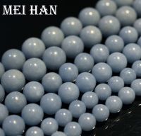 Meihan natural 8mm 10mm 12mm Peru blue Angelite smooth round charm gem stone jewelry making design fashion stone DIY bracelet