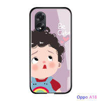 เคสใส่โทรศัพท์สำหรับ A18 OPPO A38สาวๆน่ารักเวลามีความสุขหรูหราเคสโทรศัพท์มันวาวกระจกเทมเปอร์ปลอกเคสประกบหลังแบบแข็ง