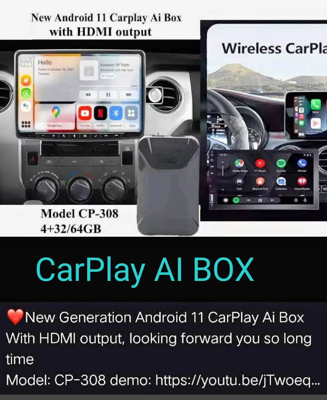 new CarPlay AI Box CP-308 Ram4+64GB ver.11 มี HDMI output สำหรับ