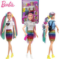 ตุ๊กตาบาร์บี้ Original Rainbow Cheetah Hair Doll Color Reveal Barbie With Rainbow Hair Play House Toy Set Girls Birthday Gift GRN81