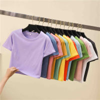 【CW】9สี Solid Crop Top ผู้หญิงฤดูร้อนเซ็กซี่เสื้อยืดผู้หญิงแขนสั้น O-Neck Tee เสื้อ Femme Skinny Basic Tshirt เสื้อผ้า