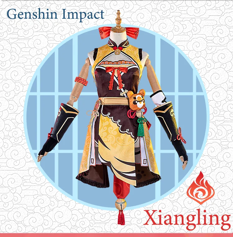 Genshin Impact Xiangling Cosplay Costume Uniform Wig Anime Halloween  Costumes for Women Game 
