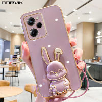 NORVIK เคสมือถือชุบโลหะหรูสีม่วงพร้อมที่ยึดคันเบ็ดและสายคล้องสำหรับ Xiaomi 13 Redmi K60 Note 12 POCO F5 M5 12T 12C 11S 11T 10T 10A 10C M5S M4 X5 X4 F4 c40 GT Lite Pro Plus 4G 5G NE ปลอกอ่อน N1-2