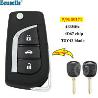 Oibwye ชิป4D67 Fob 433MHz รีโมกุญแจแบบพลิกอัพเกรดสำหรับ Toyota Prado 120 RAV4 Kluger 50171 Uncut TOY43