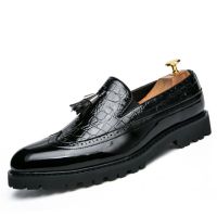 TOP☆Subrock leather shoes Retro Thick bottom Genuine Patent Leather Luxury Loafers Men One-step Dress Shoes Party banquet suit shoes