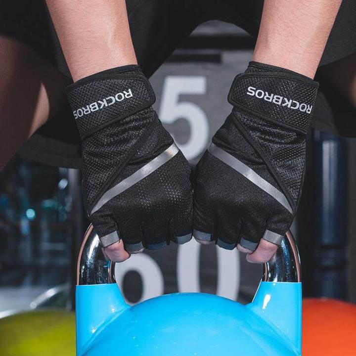 rockbors-ยิมมือครึ่งถุงมือลื่นยกน้ำหนักถุงมือออกกำลังกายออกกำลังกายกีฬาเพาะกายครึ่งนิ้วป้องกัน-s822