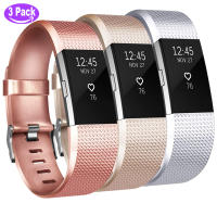 สายนาฬิกาDLTECH 3แพ็คเข้ากันได้กับFitbit Charge 2,สายรัดข้อมืออุปกรณ์เสริมกีฬาแบบนิ่มสำหรับผู้ชายและผู้หญิง