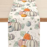 Autumn Grey Pumpkin Table Runner Thanksgiving Table Runner for Kitchen Dining Coffee or Indoor and Outdoor Home Party Decor