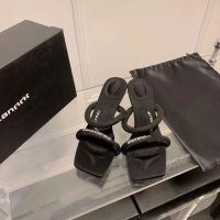 alexanderwangˉ2023 summer super hot new high-heeled sandals for women to wear black square toe open-toed buckle sandals stiletto sandals