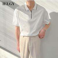 IELGY สีทึบคอปกแบบบางของผู้ชายเสื้อโปโลผู้ชายสไตล์ปรุงสุกผู้ชาย