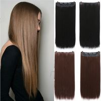 60ซม. ธรรมชาติยาวตรงคลิปสังเคราะห์ในต่อผมทนความร้อนได้ Hairpiece สีดำสีน้ำตาลสำหรับผู้หญิง