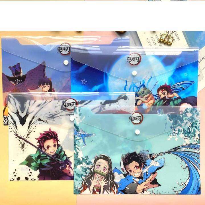 แฟ้มซองพลาสติก-a4-มีให้เลือกหลายสี-anime-demon-slayer-kimetsu-no-yaiba-kamado-tanjirou-a4-files-holder-pvc-press-button-file-bag-folder-document-organizer-tsuyuri-kanawo-stationery-gift