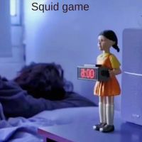 Pre Sale Korean Movie Squid Game Alarm Clock 123 Wooden Man Horror Sound Bedroom Electronic Anime Round 6 Cartoon Alarm Clock