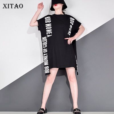XITAO Dress Letter Irregular Loose T-shirt Dress