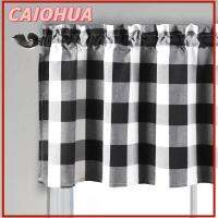 CAIOHUA สีดำและสีขาว ผ้าม่านม่านแขวนลายควายลายสก๊อต ผ่านประเภทเสา 52x18in ผ้าม่านสั้นผ้าม่าน สไตล์เรียบง่าย การออกแบบบ้านไร่ การรักษาหน้าต่าง สำหรับห้องครัวห้องนอนห้องนั่งเล่นตกแต่งคาเฟ่