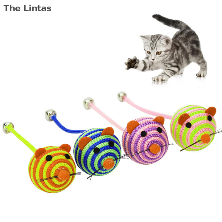 lintas-ของเล่นแมวสัตว์เลี้ยงลายน่ารักสายรัดไนลอนลูกบอลหนูของเล่นมีกระดิ่งสัตว์เลี้ยงแมวของเล่นฝึกเคี้ยวของเล่นเพื่อการสื่อสารของแมวผลิตภัณฑ์สัตว์เลี้ยง