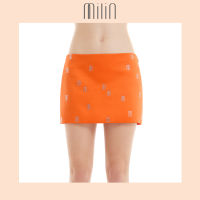 [MILIN] M Milin logo crystal embellished Low-waisted mini skirt กระโปรงสั้นทรงเอวต่ำตกแต่งคริสตัลโลโก้ตัว  M มิลินด้านหน้า / Paladino Skirt