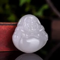 สีธรรมชาติหยกพระพุทธรูปจี้สร้อยคอจีน Jadeite มือแกะสลักแฟชั่นเสน่ห์เครื่องประดับจี้พระเครื่องของขวัญสำหรับผู้หญิงผู้ชาย