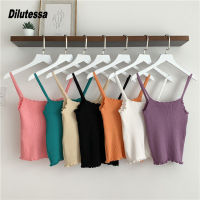 Dilutessa เสื้อกล้ามฤดูร้อนสำหรับผู้หญิงเสื้อยืดถักลำลองแขนกุดสีพื้นยืด Camisoles สีพื้นสไตล์เกาหลี