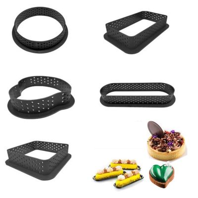 【YF】 8 of 6 Pieces For Tart Mold Mousse Round Decorative Tool French Dessert Perforated Ring Non-Stick Baking Pan