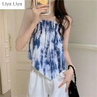 LIYA Bralette ปาร์ตี้เสื้อแขนกุดเปิดหลังสุดอินเทรนด์พิมพ์ลายน่ารัก Y2K บราผู้หญิงเสื้อเอวลอย Tali Bahu แขนกุดมัดย้อม