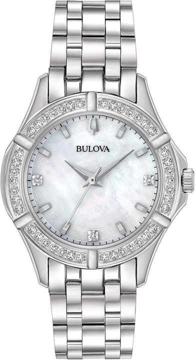 bulova-ladies-classic-stainless-steel-3-hand-quartz-watch-diamond-dial-and-bezel-with-white-mother-of-pearl-dial-style-96r233