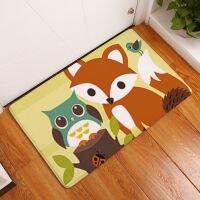 Cartoon Fox Print Decorative Hallway Entrance Doormat Owl Pattern Non Slip Bathroom Carpet Home Decor Absorbent Kitchen Rug