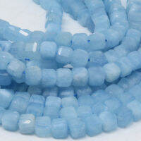 Natural Aquamarine Edge Faceted Cube Beads 6mm