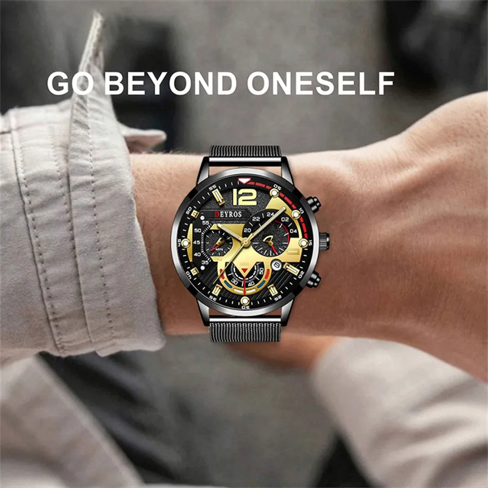 今だけスーパーセール限定 新品 クロノグラフ DEYROS 腕時計メンズ