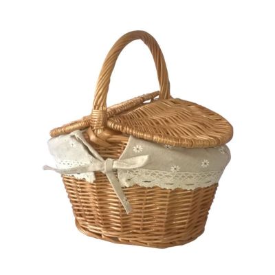 2021Wicker Woven Picnic Basket Hamper with Lid Camping Food Fruit Picnic Basket Hand Shopping Storage Bags Bread Drink Container