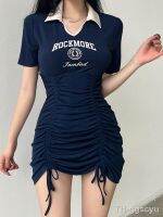 【HOT】✥ HOUZHOU Streetwear Bodycon Preppy Polo Collar Bandage Print Y2k Dresses Street