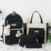 4 Pcs Set Harajuku Women Laptop Backpack Canvas School Bags For Teenage Girls Kawaii College Student Kids Book Bag Rucksack 2021