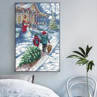 Joy Sunday Winter Christmas Snow Scene Cross Stitch Kits DIY Scenery Pattern 11CT 14CT Counted Canvas Embroidery Set Home Decor