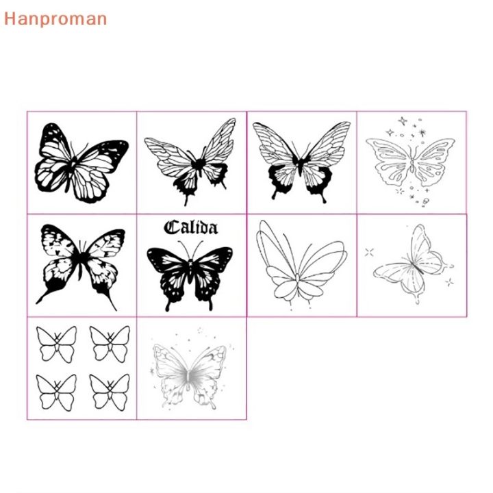 hanproman-10ชิ้นสติกเกอร์รอยสักชั่วคราวกันน้ำรูปผีเสื้อขนาดเล็กรอยสักปลอมลายสักลายโชว์ไหปลาร้าสำหรับผู้ชายผู้หญิงเด็ก