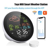 Tuya Wifi Weather Station Color Digital Display Weather Forecast Table Clock Outdoor Indoor Temperature Tester Hygrometer