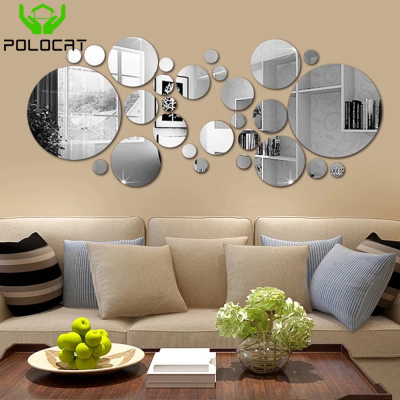 Polocat 26pcs 3D Mirror Wall Stickers Bathroom Mirror Decorative Stickers TV Background Living Room Home Decoration