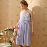 ฤดูร้อนเซ็กซี่ผ้าฝ้ายแขนกุดเปลือยชุดนอนสตรีปาเก็ตตี้สาย Sleepdress ชุดนอน Nightgowns นอน Loungewear