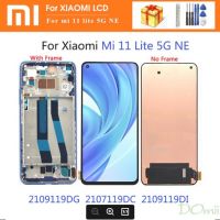 6.55 "100% AMOLED ของแท้สำหรับ Xiaomi Mi 11 Lite 5G NE 2107119DC แอลซีดี2109119DG ประกอบดิจิไทเซอร์หน้าจอสัมผัสจอแสดงผล