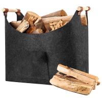 Foldable Wood Basket with Storage Bag for Firewood,Firewood Bag Felt with Reinforced Wooden Handle