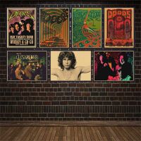 Vintage Retro Rock Band กีตาร์เพลง Matte Kraft ผ้าใบโปสเตอร์ Wall Canvas Home Decor-ประตู Jim Morrison Liyanhong2